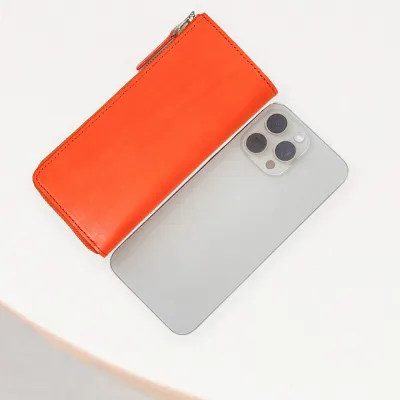 Genuine Vegetable-Tanned Leather Mini Long Wallet [FITY-Zip] Orange