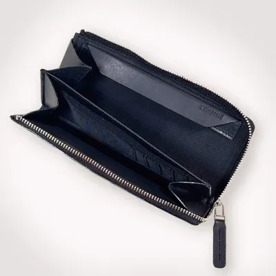 Genuine Vegetable-Tanned Leather Mini Long Wallet [FITY-Zip] Black