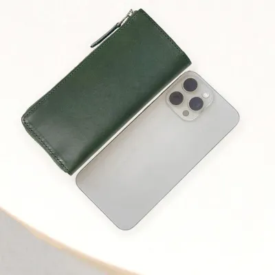 Genuine Vegetable-Tanned Leather Mini Long Wallet [FITY-Zip] Green