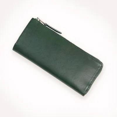 Genuine Vegetable-Tanned Leather Mini Long Wallet [FITY-Zip] Green