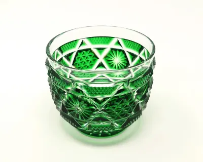 Satsuma Kiriko Ochoko (sake cup) Large 'Homare': Green, Shōhō's work