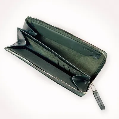 Genuine Vegetable-Tanned Leather Mini Long Wallet [FITY-Zip] Green
