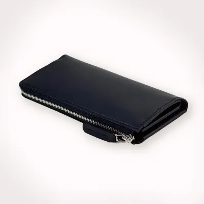 Genuine Vegetable-Tanned Leather Mini Long Wallet [FITY-Zip] Black