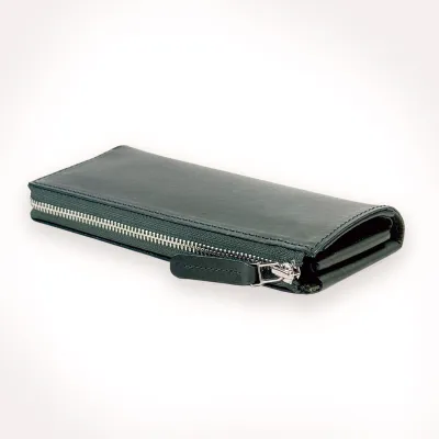 Genuine Vegetable-Tanned Leather Mini Long Wallet [FITY-Zip] Green
