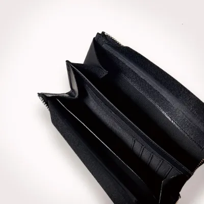 Genuine Vegetable-Tanned Leather Mini Long Wallet [FITY-Zip] Black