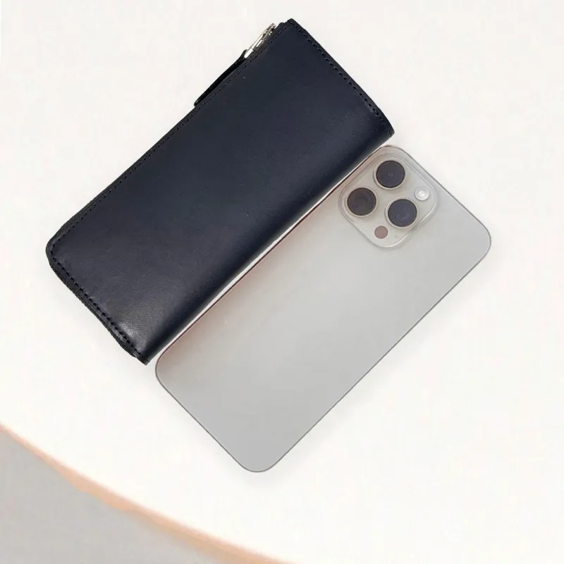 Genuine Vegetable-Tanned Leather Mini Long Wallet [FITY-Zip] Black
