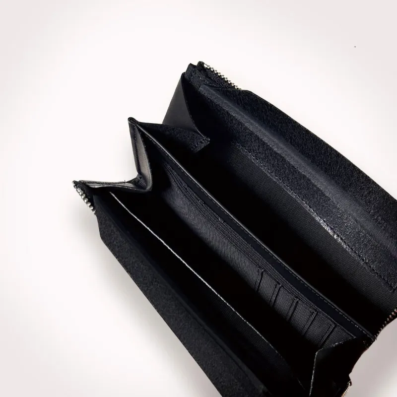 Genuine Vegetable-Tanned Leather Mini Long Wallet [FITY-Zip] Black