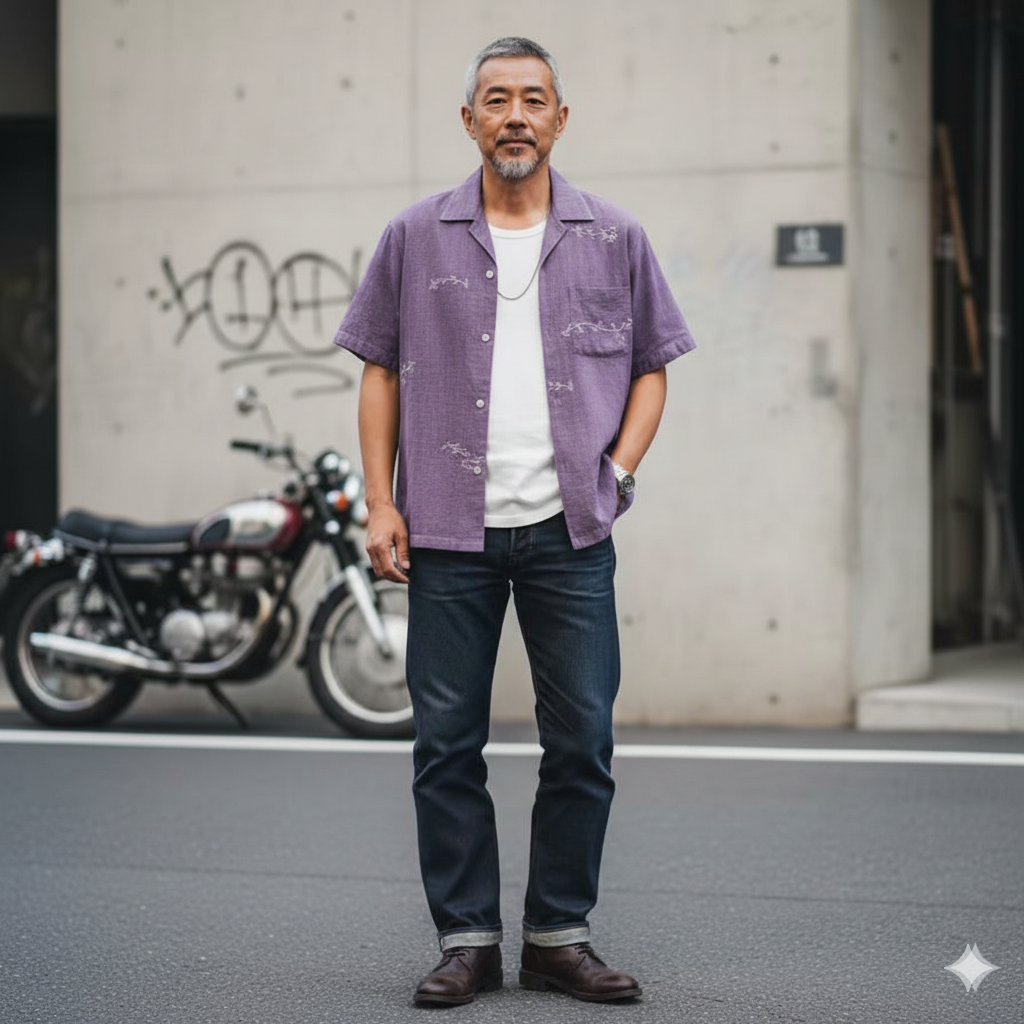 正絹 着物 紬 リメイク アロハシャツ