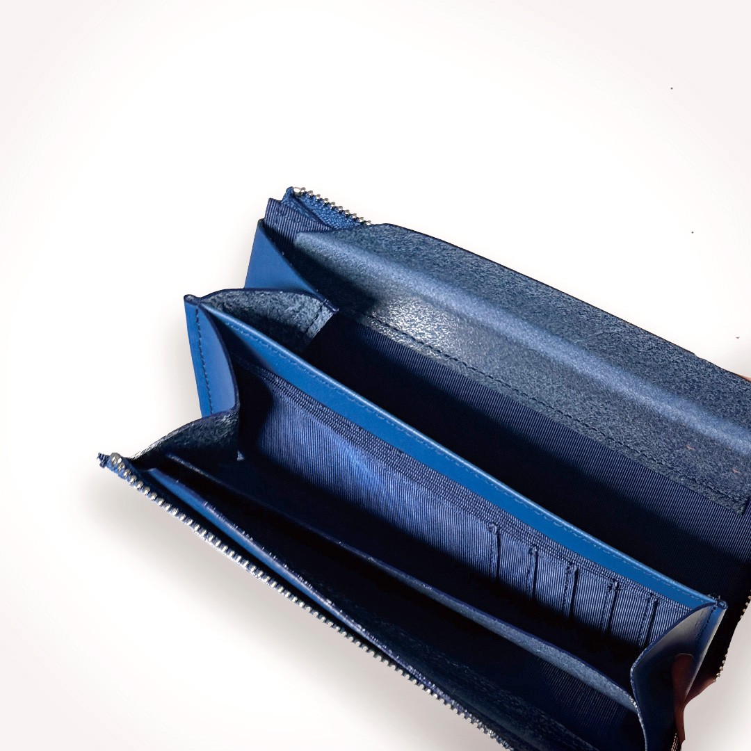本ヌメ革ミニ長財布【FITY-Zip】ブルー