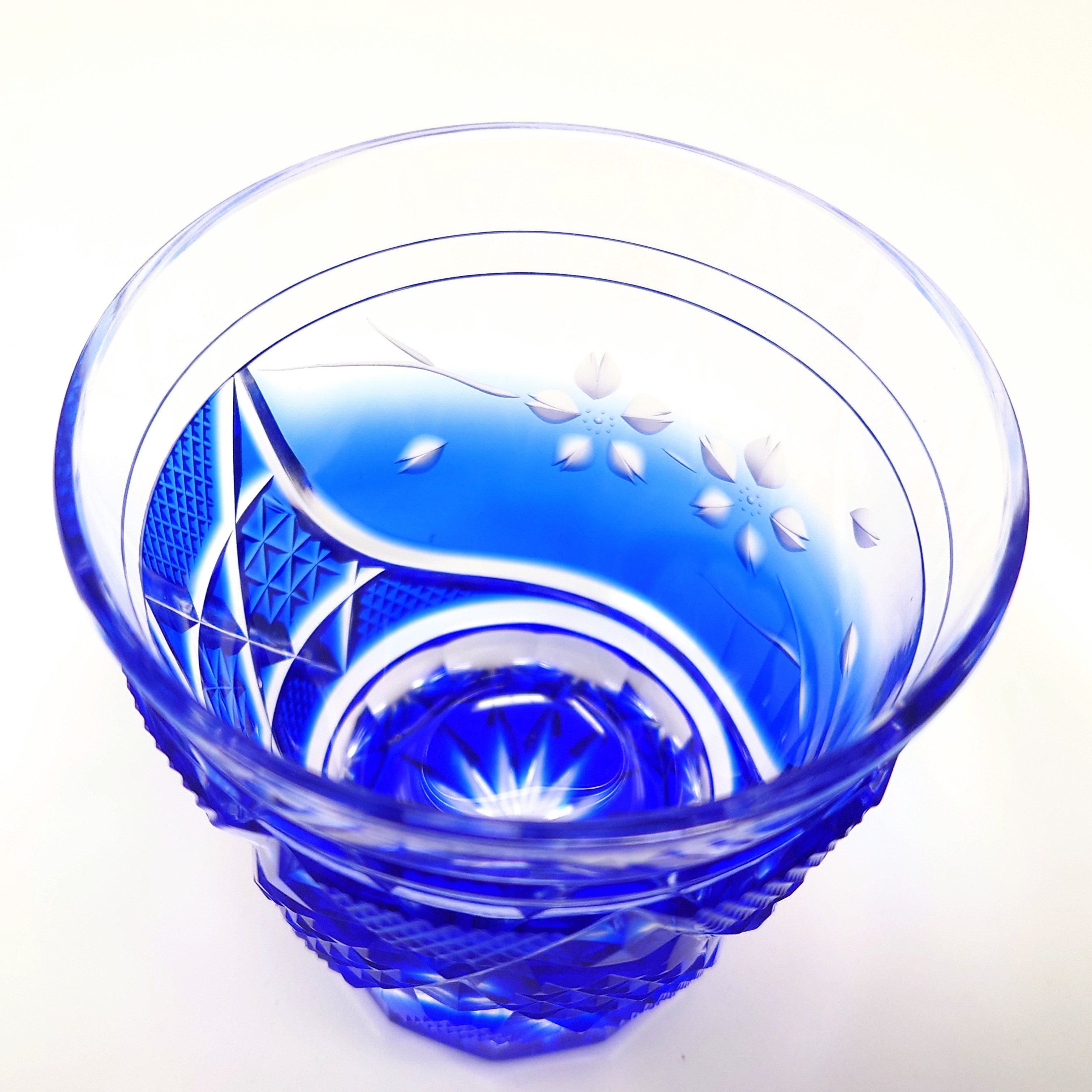 薩摩切子 オールドロック (ロックグラス) 「花やか」︰ルリ 頌峰作