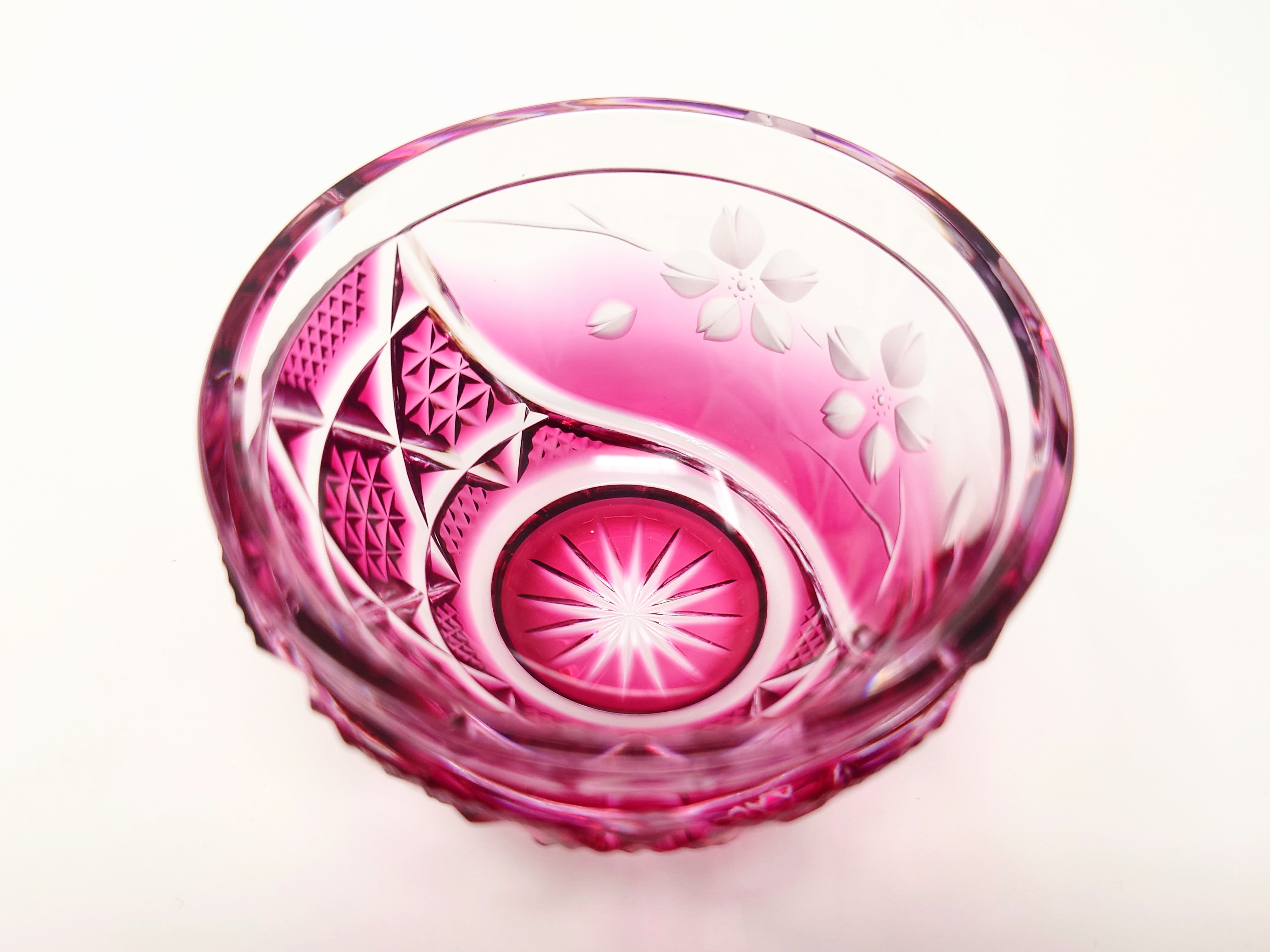 薩摩切子 猪口(おちょこ) 「花やか」︰金赤 頌峰作