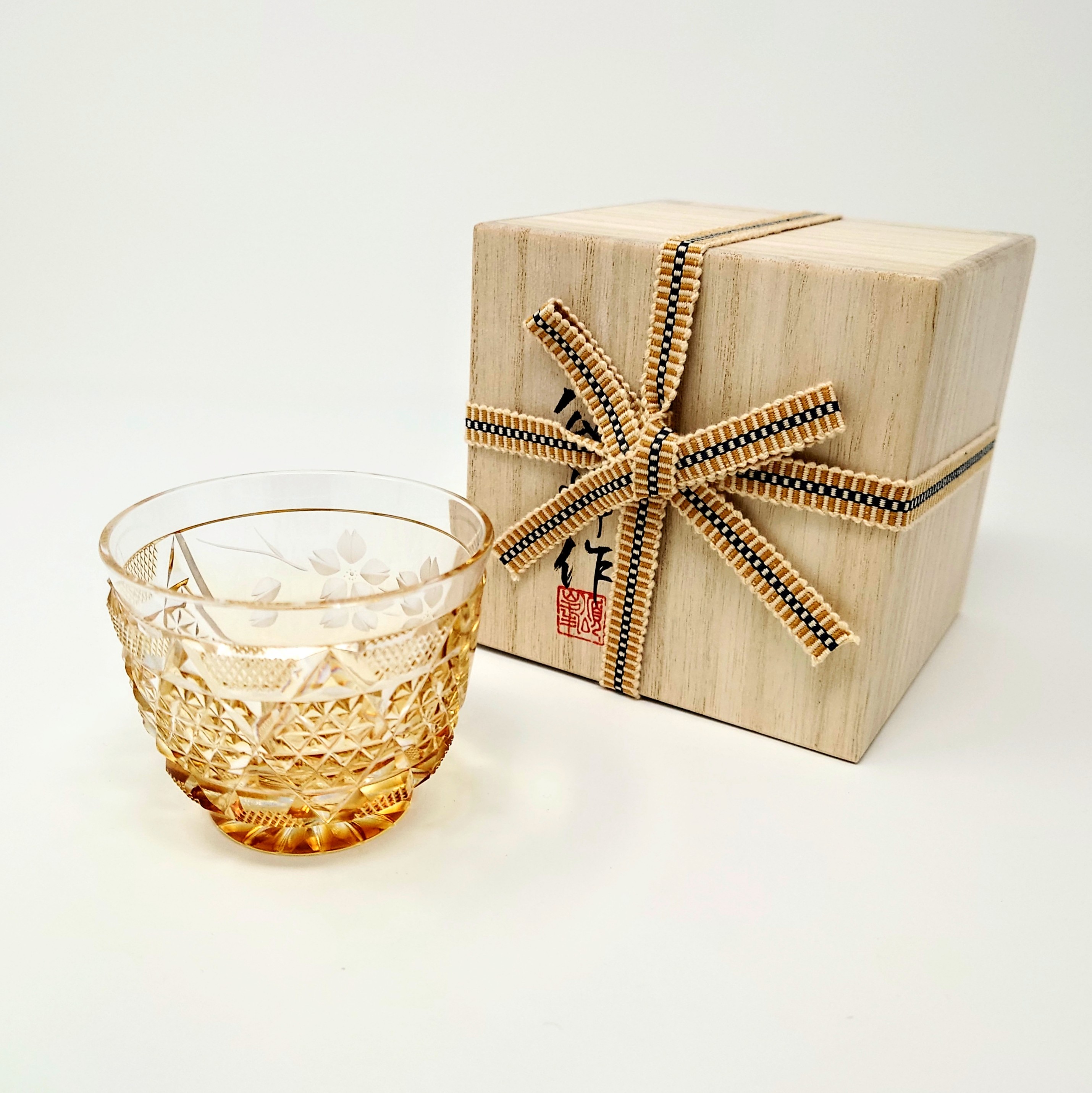 薩摩切子 冷酒器 (冷酒グラス) 「花やか」︰ゴールド 頌峰作