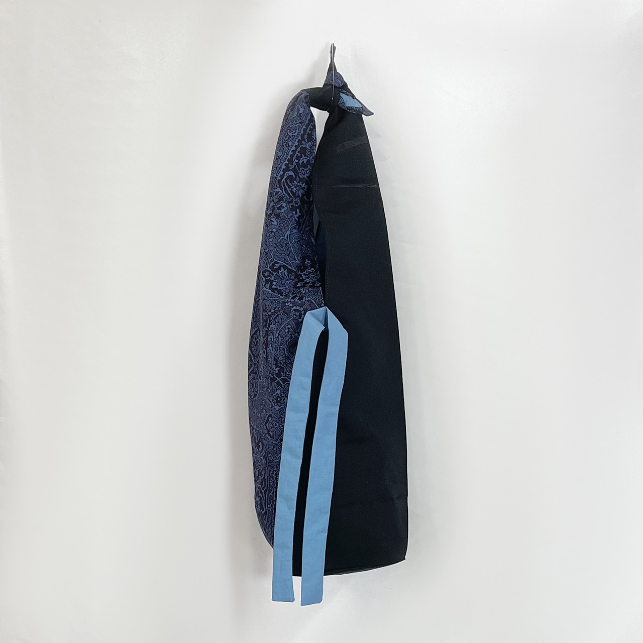 kico long porch　バイカラー　紬　幾何学絣　黒　名古屋帯流水紋