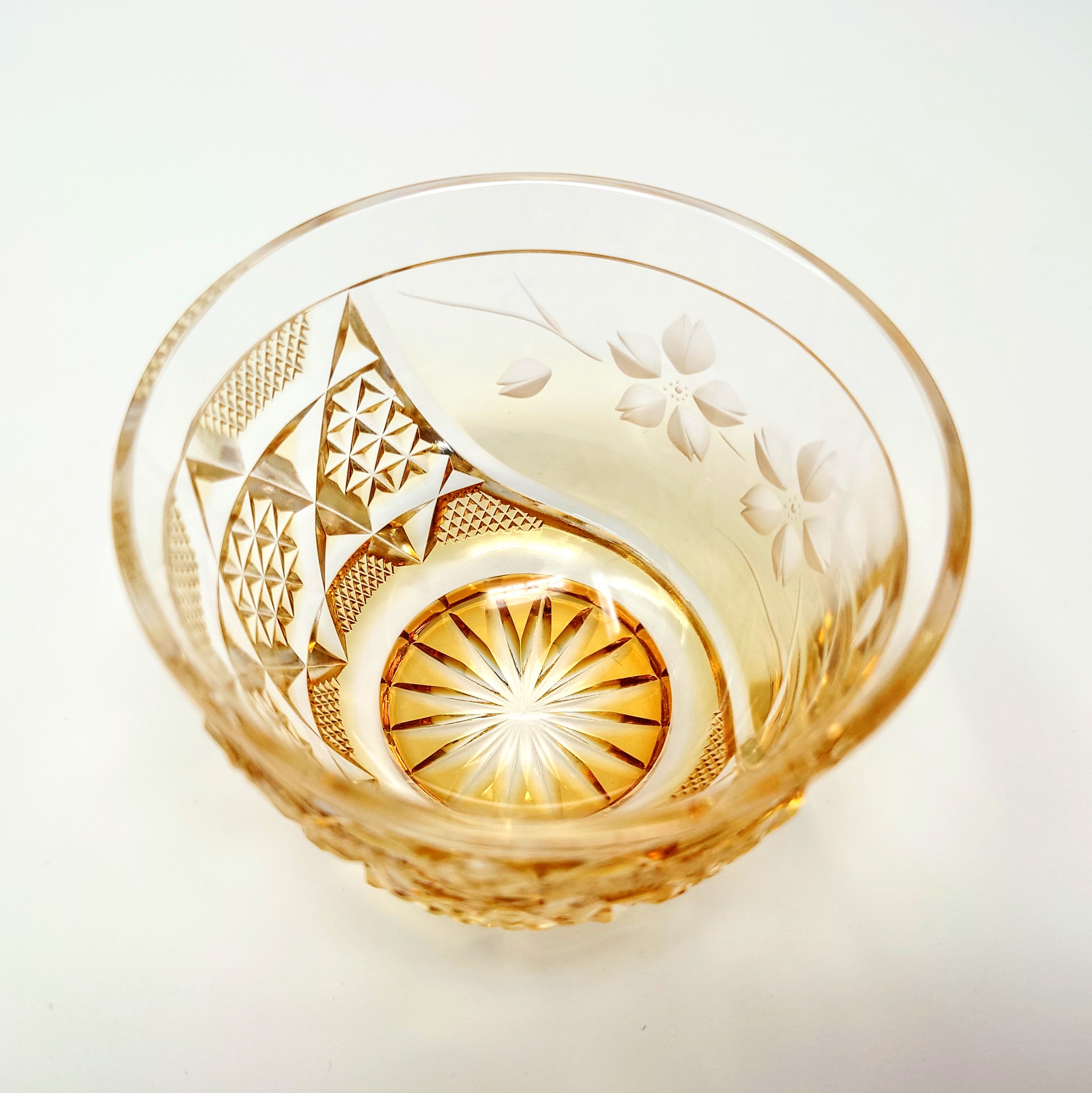 薩摩切子 冷酒器 (冷酒グラス) 「花やか」︰ゴールド 頌峰作